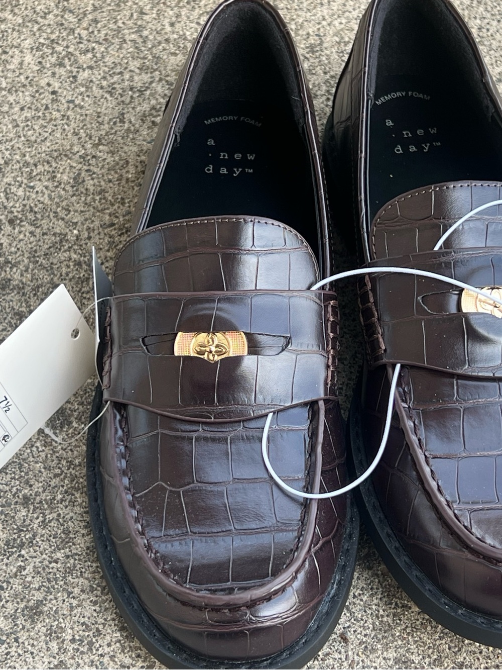 a new day Dark Brown Croc-Embossed Loafers with Gold Accent